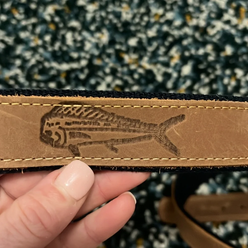 Men’s real leather 44” belt with navy canvas backing - Picture 9 of 10